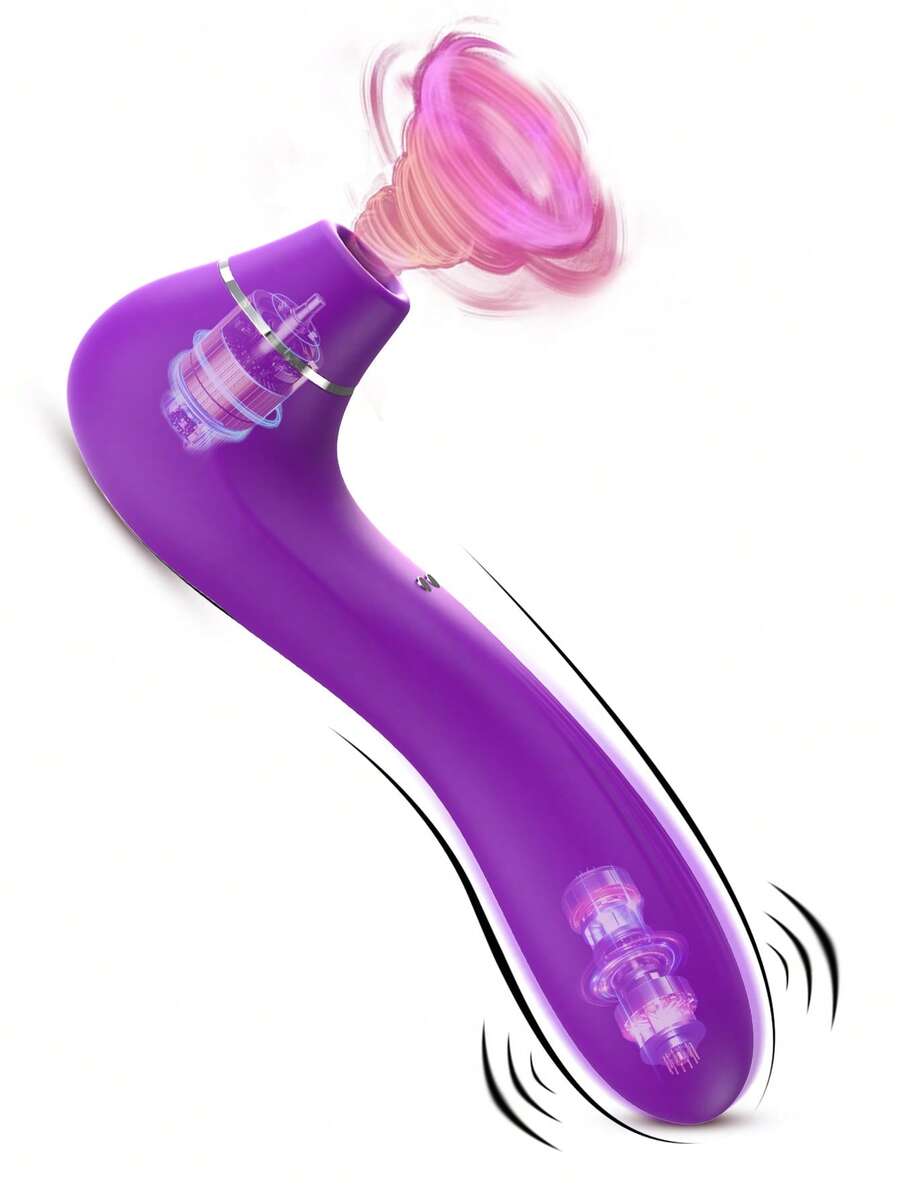2-In-1 Clitoral Suction Vibrating Dildo, Women's G-Spot Massager, 10 Suction Modes + 10 Vibration Frequencies, Powerful Female Orgasm Masturbator, Waterproof Rechargeable Adult Toy, Suitable For Couples And Solo Use, Ergonomic Stimulating Premium Sexy Gift - Purple - View 1
