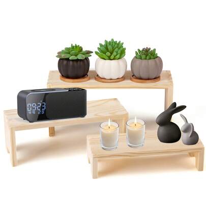 Three Pieces Modern Minimalist Wooden Shelf Unit - Suitable For Desktop Shelves For Home Storage And Display, Space Saving Wooden Layered Shelves For Office And Desk Organization - Sturdy Wood For Books, Decoration, And Vertical Shelves
