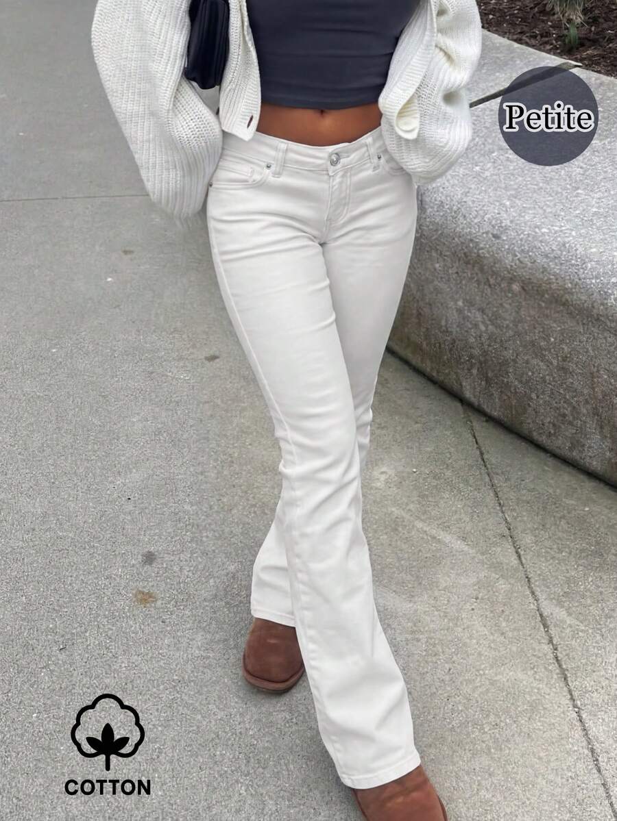 MYOURSA Petite Low-Rise Y2K Style Flare Jeans Casual White - White - View 1