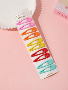 10pcs/30pcs Girls Simple Versatile Casual College Style Solid Color Retro Water Drop Square Bangs Hair Clips - Multicolor - View 3