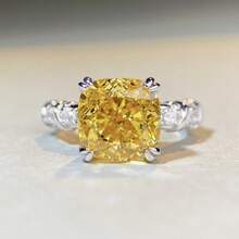 T-Brand Cross Ring With , S925 Sterling Silver Yellow Diamond Ice Flower Cut Ring For Women - Yellow Diamond - CBJZ230 - View 5