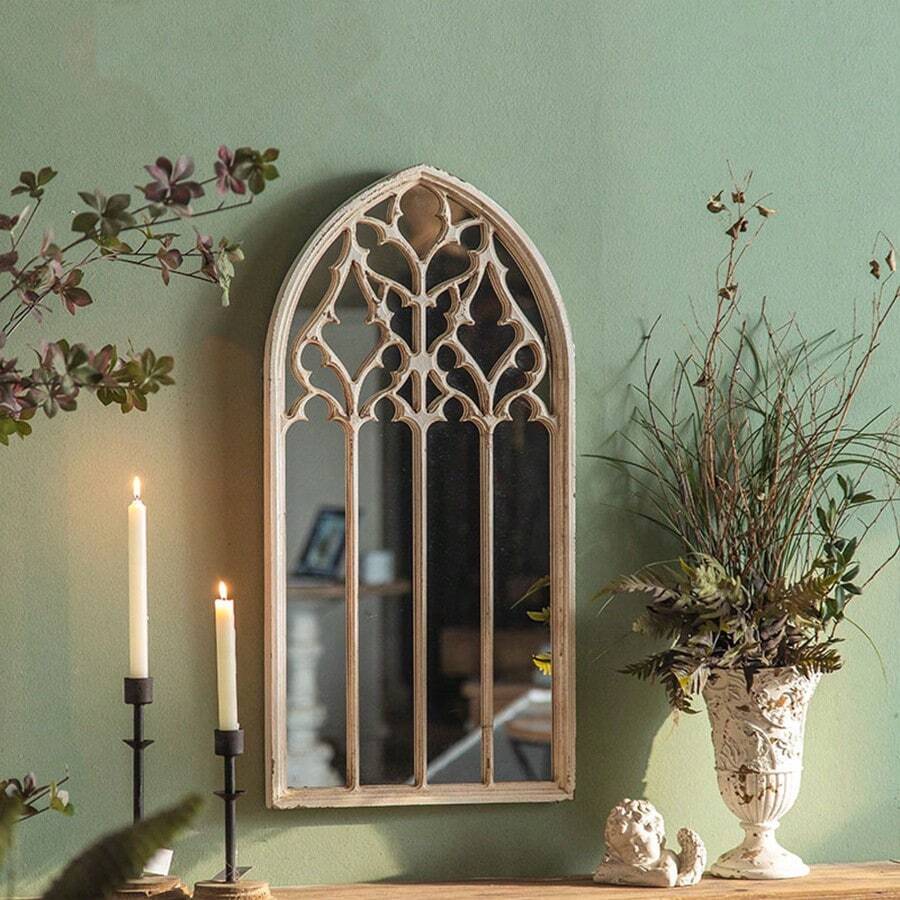 French Vintage Gothic Wooden Wall Mirror,Ornate Classic Decorative Mirror,Living Room Home Decoration Mirror - A2062 - Xem 1