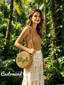 Túi đeo chéo và đeo vai dệt tối giản, in tên theo yêu cầu, túi du lịch biển mùa hè đa năng dành cho cả nam và nữ, thích hợp làm quà tặng cho cặp đôi. - Nhiều màu - Xem 2