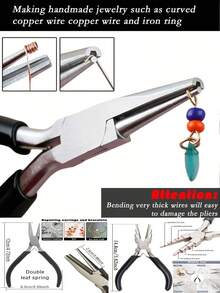 Bộ 2 kìm thép carbon, dụng cụ làm trang sức, kìm đầu lõm/đầu tròn, kìm uốn vòng kim loại và dây, kìm rổ thép carbon cao cấp với 2 vòng điều chỉnh 9mm, dụng cụ quấn chuyên nghiệp, thích hợp cho làm khuyên tai, nhẫn, vòng cổ và trang sức (thiết kế đa chức năng), bộ dụng cụ làm trang sức. - A - Xem 3