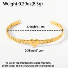 18K Gold Stainless Steel Twisted Heart-Shaped Open Bangle Bracelet, European And American Style, Y2K Fashion Jewelry For Daily Wear - Gold 3 - View 6