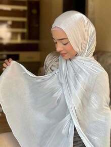 1pc Ladies' Solid Color Sparkling Chiffon Daily Headscarf Beach Shawl Sun Protection Hijab - 彩色 - 查看 2