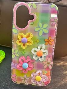 Flower Korean Style Ins Dopamine Colorful Plaid 3D Floral 17 Pro Max Phone Case, Creative Protective Cover Compatible With Apple 15 Pro, 14, 13, 16, 17 Unique Design For Women - Multicolor - View 10