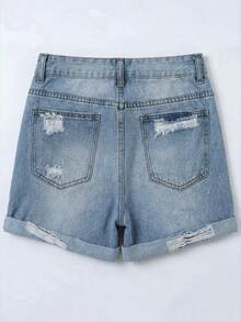Quần short denim nữ phong cách Bohemian với họa tiết, điểm nhấn là các chi tiết rách, viền thô, túi và ống quần thẳng, không co giãn, kiểu dáng thoải mái cho mùa hè. - Rửa nhẹ - Xem 10