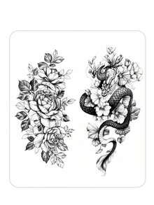 2pcs Black Dragon & Rose Flower Temporary Tattoo Stickers, Waterproof Realistic Tattoo Decals For Women's Arms, Legs, Suitable For Parties, Music Festivals - Black - View 10
