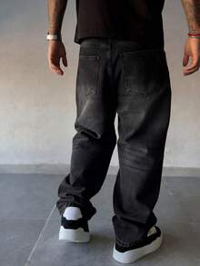 男士斜插口袋直筒牛仔裤 - 黑色 - 查看 5