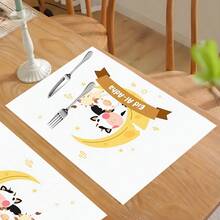 1pc/4pcs/6pcs Linen Placemat With Cow, Sheep & Moon Pattern, Eid Al-Adha Decor, Eid Al-Adha Gift, Suitable For Dining Table, All Season Decoration, Modern Washable Tabletop Mat, Room Decor, Coaster, Kitchen Dining Mat, Indoor Outdoor Party Decor, Home Decor, Ideal Gift - Multicolor - View 9