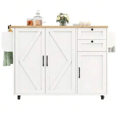 Modern Kitchen Island, Kitchen Cabinet, Sideboard, Food Trolley With Wood Grain Finish, Buffet Cabinet, Multifunctional Dining Table With Storage Space, Food Trolley With Snack Shelves