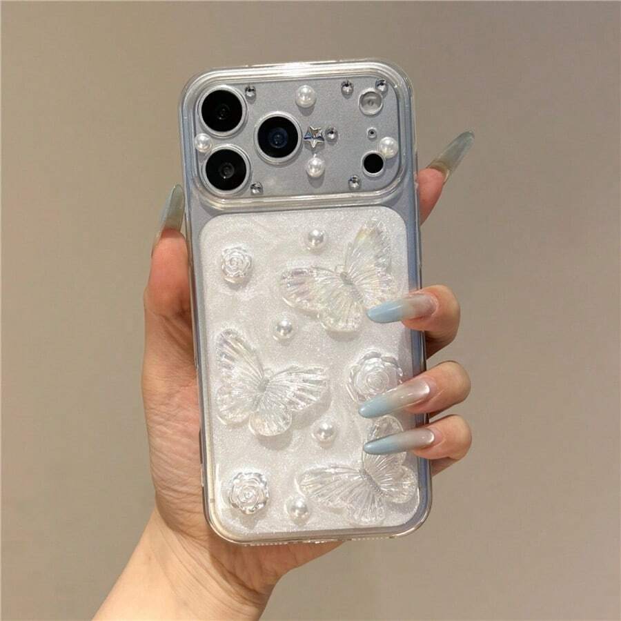 1 chiếc ốp lưng điện thoại hình bướm hoa trà 3D lấp lánh, hiệu ứng cát chảy, tương thích với iPhone 17 Pro Max, 17, 16, 15, 14, 13, 12, 11 Pro/Pro Max, chống rơi vỡ.
