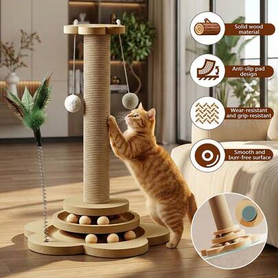 Cat Accessories, Cat Toys, Toys, Cat, Yellow Linen Of Nature, Slippery And Rested, Wooden Kittens, Cats Bend Down To Play With The Toy