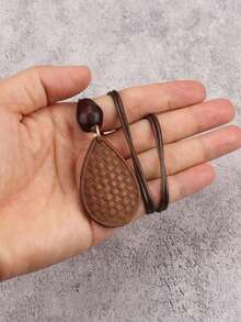 1 pieza Collar con colgante de gota de agua con cuentas estilo bohemio para hombres, collar largo con cadena de disco geométrico redondo retro, joya de regalo, accesorio diario, regalo para madre, maestra, novia, compañera de clase - rosario - Ver 7