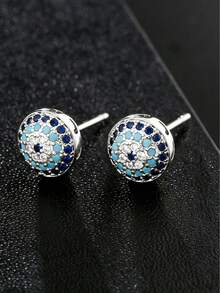 一对恶魔之眼圆形耳钉，复古小众设计，奢华优雅百搭通勤耳环 - 耳環 - 查看 3