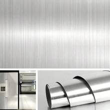 1 Cuộn Giấy Dán Tường Tự Dính Bằng Thép Không Gỉ, Chống Nước, Chống Dầu, Chịu Nhiệt, Có Thể Tháo Gỡ, Phong Cách Công Nghiệp Hiện Đại, Kết Cấu Kim Loại Mờ, Thích Hợp Cho Tủ Bếp, Mặt Bàn, Trang Trí Nhà Bếp, Dày Dày, Không Để Lại Vết Keo - Bạc đánh bóng - Xem 10