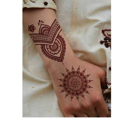 2pcs Henna Red Mandala Flower Temporary Tattoo Stickers, Hand Fake Tattoo, Waterproof And Easy To Use, Suitable For Women On Back, Fingers, Arm, Hand, Leg, Feet, Essential For Parties And Music Festivals
