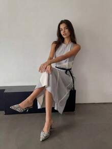 新款加大码女士高跟凉鞋，随机印花，优雅时尚，适合派对、婚礼、中式风格等场合，露趾设计，一脚蹬款式，适合聚会、度假、婚礼、派对、户外活动，春夏秋冬四季皆宜。 - 黑色 - 查看 5
