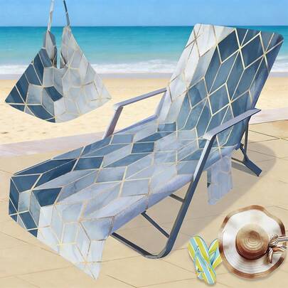 1件210x75厘米豪华几何菱形图案躺椅套，吸水性强、速干轻便毛巾，带口袋，适用于泳池、海滩、露营和野餐，沙滩毯 | 沙滩配件 | 时尚沙滩巾 | 耐用沙滩垫