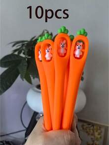 10 piezas Bolígrafos de conejo con forma de zanahoria que giran, creativos, adecuados como premios para estudiantes, bolígrafos de tinta a base de agua, bolígrafos con forma de zanahoria - multicolor - Ver 9