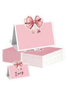 24/12/6/1 Set - Baby-Shower Schleifen Tischkarten, Aquarell Zeltkartenm, bearbeitbare Platzkarten, Party Lebensmittel Etiketten, Baby-Shower Dekorationen, Gender Reveal Willkommen Baby-Shower Falttischkarten (Rosa) - Verschiedenfarbig - Übersicht 1