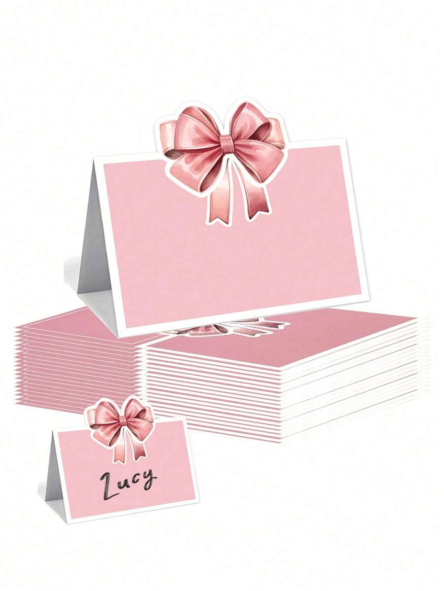 24/12/6/1 Set - Baby-Shower Schleifen Tischkarten, Aquarell Zeltkartenm, bearbeitbare Platzkarten, Party Lebensmittel Etiketten, Baby-Shower Dekorationen, Gender Reveal Willkommen Baby-Shower Falttischkarten (Rosa) - Verschiedenfarbig - Übersicht 1
