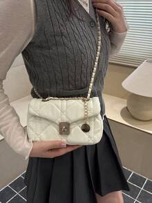 小众设计时尚西式包包休闲春季新款小方包女士单肩斜挎包 - 米色 - 查看 7