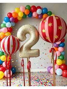 32pcs/Set Circus Star Stripe 4D Balloon Set, Includes 32-Inch Number Balloons, 22-Inch Star Stripe 4D Balloons, Suitable For 0-9 Years Old Birthday Party Decoration, Balloon Theme Decoration, Wedding Decoration, Photography Props, Surprise Gift - A - View 3