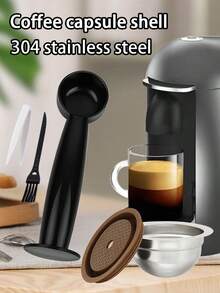 Stainless Steel Refillable Coffee Capsule Set, Reusable Pods Compatible With Home Espresso Machines - Silver - View 2