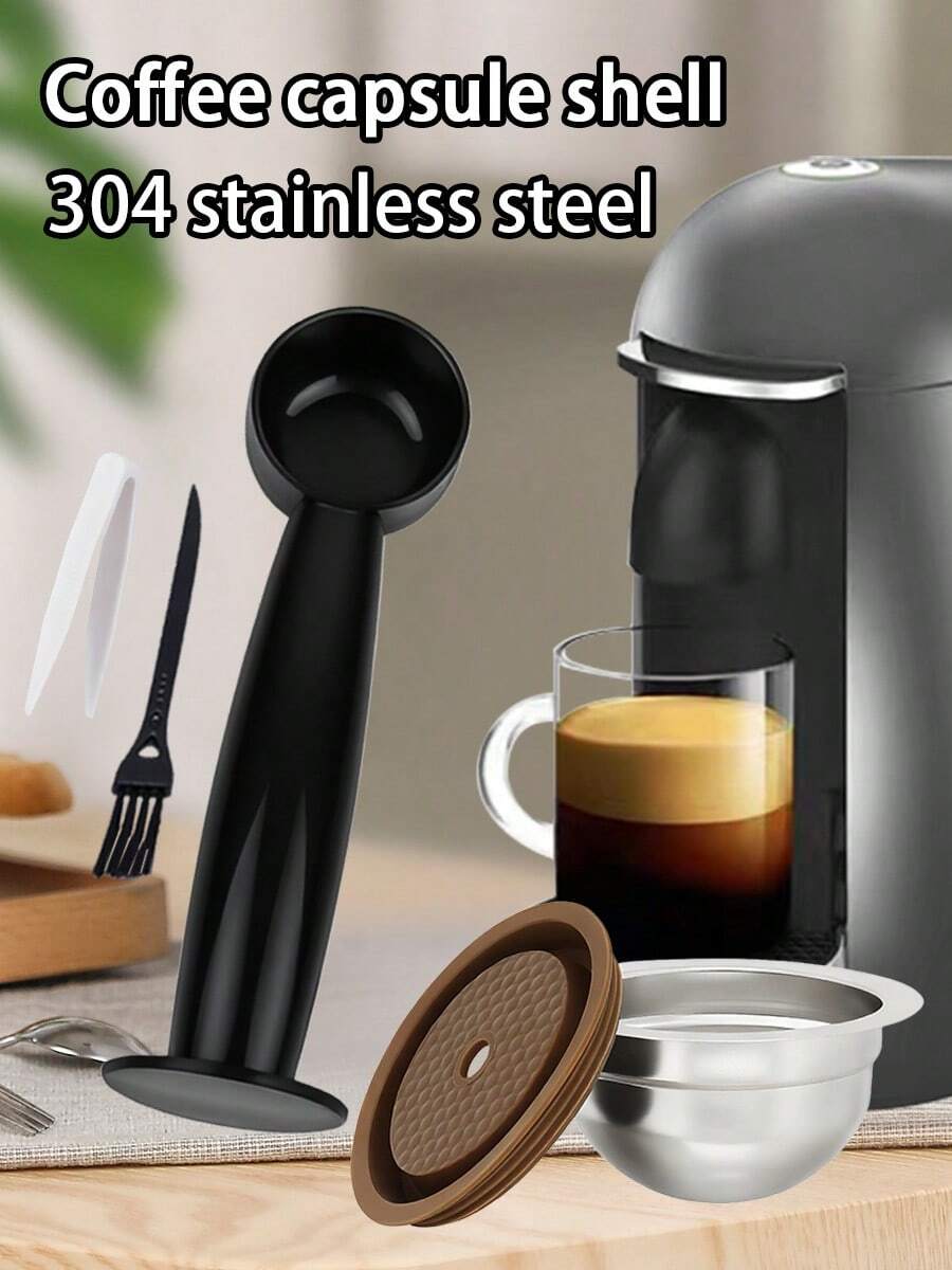 Stainless Steel Refillable Coffee Capsule Set, Reusable Pods Compatible With Home Espresso Machines