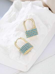ZHIXUN 1 Pair Elegant French Inlaid Imitation Turquoise U-Shaped Locking Earrings,Luxurious Design, For Women's Daily,Holiday,Party Wedding Accessories - Earring 1 - View 4