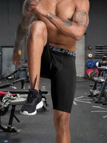 1pc Men's Sports Boxer Briefs, Black Casual Workout Running Shorts With Single Pocket - Black - View 4
