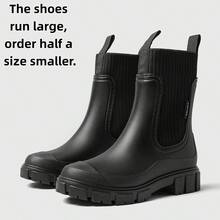 Women's Solid Color Waterproof Rain Boots, New Fashionable Round Toe Outdoor Boots, Anti-Slip Rain Boots, Suitable For Women And Girls - Black - View 18