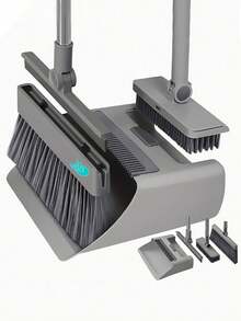 4 In 1 Dustpan And Brush Set, Broom, Kitchen Cleaning Tools, Broom And Dustpan With Comb, Suitable For Home, Kitchen, Room, Office,. Cleaning Supplies, Cleaning Tools - 灰色 - 查看 12