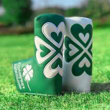 1PC Lucky Clover Blade Putter Head Cover - White & Green Heart Four-Leaf Clover Design, Premium PU, Golf Putter Headcover For Blade Putters, Weather-Resistant Golf Club Accessory With Soft Lining Protection - Multicolor - View 2