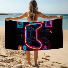 1pc Game Controller Design Beach Towel, Extra Large Microfiber Beach Blanket, Super Absorbent Bath Towel, Suitable For Travel, Swimming Pool, Diving, Surfing, Yoga, Camping, Available In Multiple Sizes, Beach Accessories - Game Controller - View 9