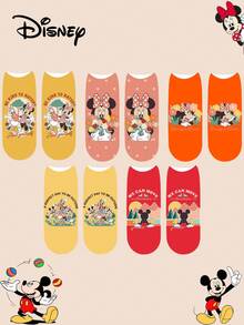 Bộ 5 đôi tất Disney dành cho nữ/đôi, thiết kế cá nhân hóa, đầy thú vị, màu sắc tươi tắn, họa tiết hoạt hình sáng tạo, thích hợp làm quà tặng lễ hội, thoải mái và thoáng khí, tăng thêm không khí gia đình, thời trang, phù hợp cho cả nam và nữ, tất hoạt hình vui nhộn, Mickey, Minnie, Donald, Daisy, Goofy, Pluto - Nhiều màu - Xem 3