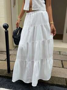 Women's Casual Vacation Multi-Layer Cake Skirt, Suitable For Summer White Boho Maxi Skirt Suitable For Going Out Chic Dress - 白色 4 - 查看 3
