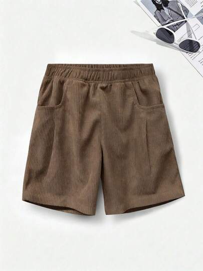 1 chiếc quần short nhung kẻ thời trang tối giản dành cho bé trai và thanh thiếu niên, thích hợp cho hoạt động thể thao ngoài trời.