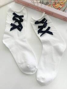1/4 双甜美百搭洛丽塔单层荷叶边蝴蝶结袜口中筒袜，春夏款 - 彩色 - 查看 14