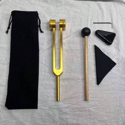 1 Set Professional Gold Tuning Forks For Ear Candling - 128Hz, 256Hz, 528Hz - Weighted Forks For Yoga & Meditation - Frequency Devices With Blue Mallet Stabilizer, Single Piece Combo