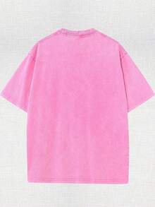 Disney Zootopia Co-Branded Lilo & Stitch Is Not Lazy And. Retro Washed Black Oversized Cotton T-Shirts, Oversized Loose-Fitting T-Shirts For Men And Women, Funny Disney Tops. - Hot Pink - View 2