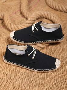 男士透气吸湿防滑编织渔夫鞋，男士透气吸湿防滑亚麻鞋 - 黑色 - 查看 12