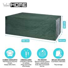 Well Home Rectangular Garden Furniture Cover 165x115x80cm Dark Green, 100gsm, With Zipper - A - View 2