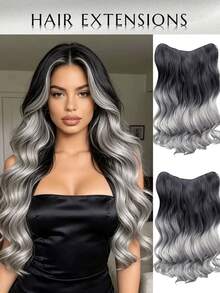 Tóc nối WaveTrip SS Style Inspo dành cho nữ, kiểu dáng phù hợp cho kỳ nghỉ, ngày Valentine, dài 20 inch, thẳng, màu đen, thích hợp để buộc tóc đuôi ngựa, dự lễ hội âm nhạc, tiệc tùng, cosplay, ngày lễ và mọi mùa. - Màu xám ombre - Xem 1