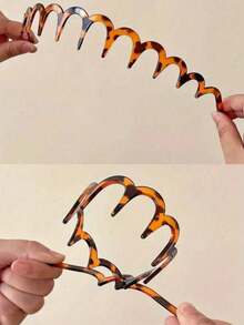 1/2/4件装波浪形锯齿豹纹宽发箍，时尚简约发箍，波浪形发箍，发饰 - 彩色 - 查看 8