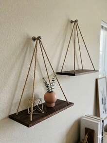 2 piezas/1 pieza Estantes flotantes de pared de madera, Tablero de almacenamiento de tela de estilo bohemio, Adecuado para sala de estar, dormitorio, baño, cocina, decoración del hogar, decoración de la habitación, decoración de pared, regalos para vacaciones, de vuelta a la escuela - Beis - Ver 7