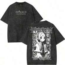 Frieren Death Metal Tee, Gothic Anime T-Shirt, Dark Fantasy Wash Shirt, Beyond Journey's End Merch  Shirt Comfort Cotton Fabric Top,Cosplaysummer Outfits For Womensummer Clothes Graphic Tees - 黑色 - 查看 8