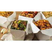 32oz White Chinese Takeout Box With Handle, Leak Resistant & Grease Proof Stackable Food Container - 1 - View 4